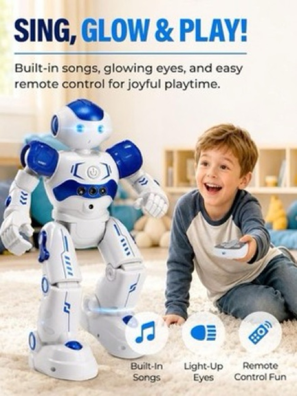 Smart Robot Toy with Light-Up Eyes